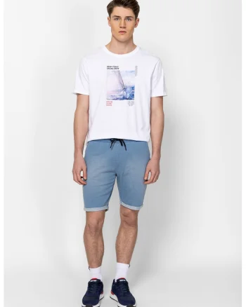 Tricou din bumbac cu imprimeu Mirvo, Alb/Albastru