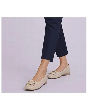 Balerini dama,  M480011B crem, piele naturala, toc, Crem