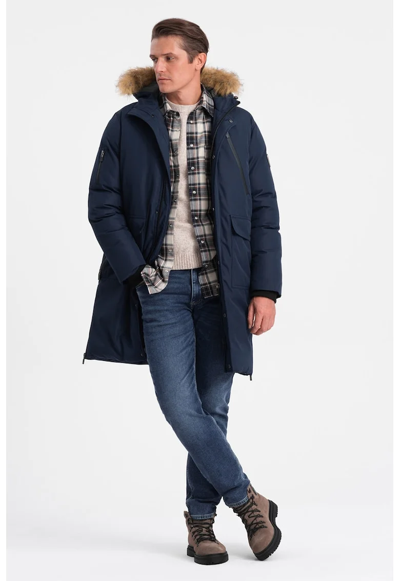 Geaca parka cu gluga si buzunare laterale, Bleumarin