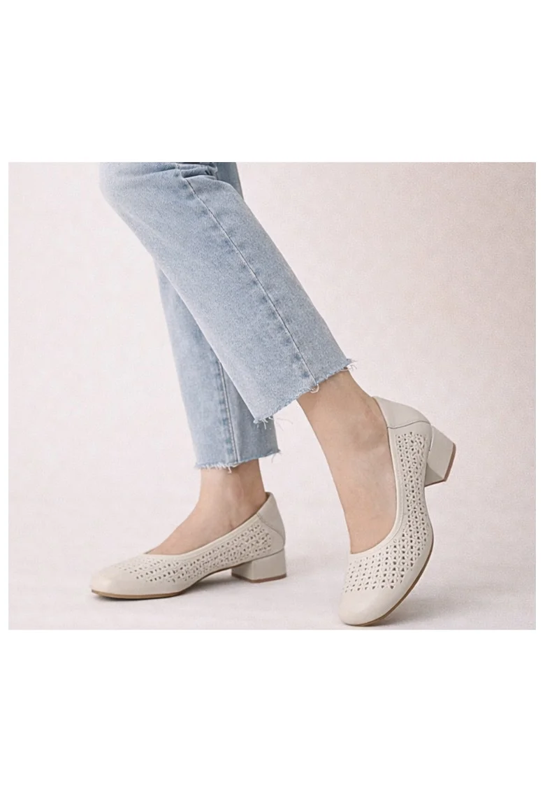Pantofi eleganti, dama,  M480017B crem, piele naturala, toc