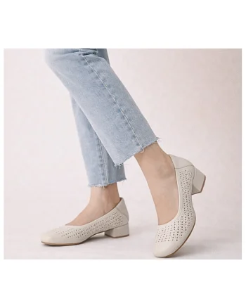 Pantofi eleganti, dama,  M480017B crem, piele naturala, toc