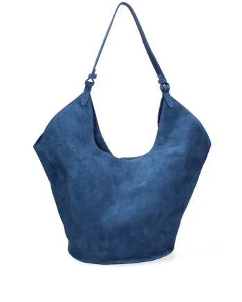 Geanta hobo de piele intoarsa Lisabona, Albastru deschis