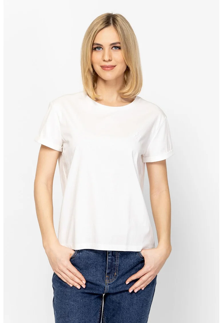 Tricou din bumbac cu decolteu rotund Mawla, Alb murdar
