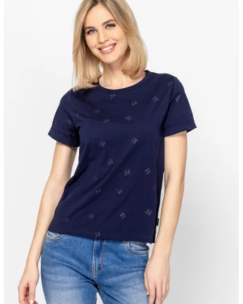 Tricou din bumbac cu model logo Meggie, Bleumarin