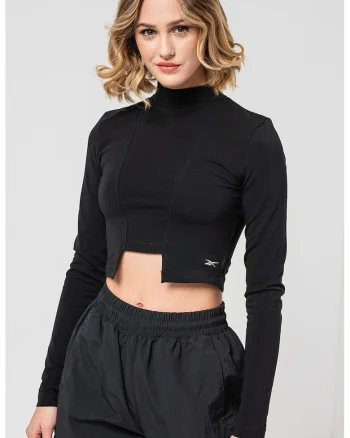 Bluza crop din amestec de bumbac pentru fitness, Negru