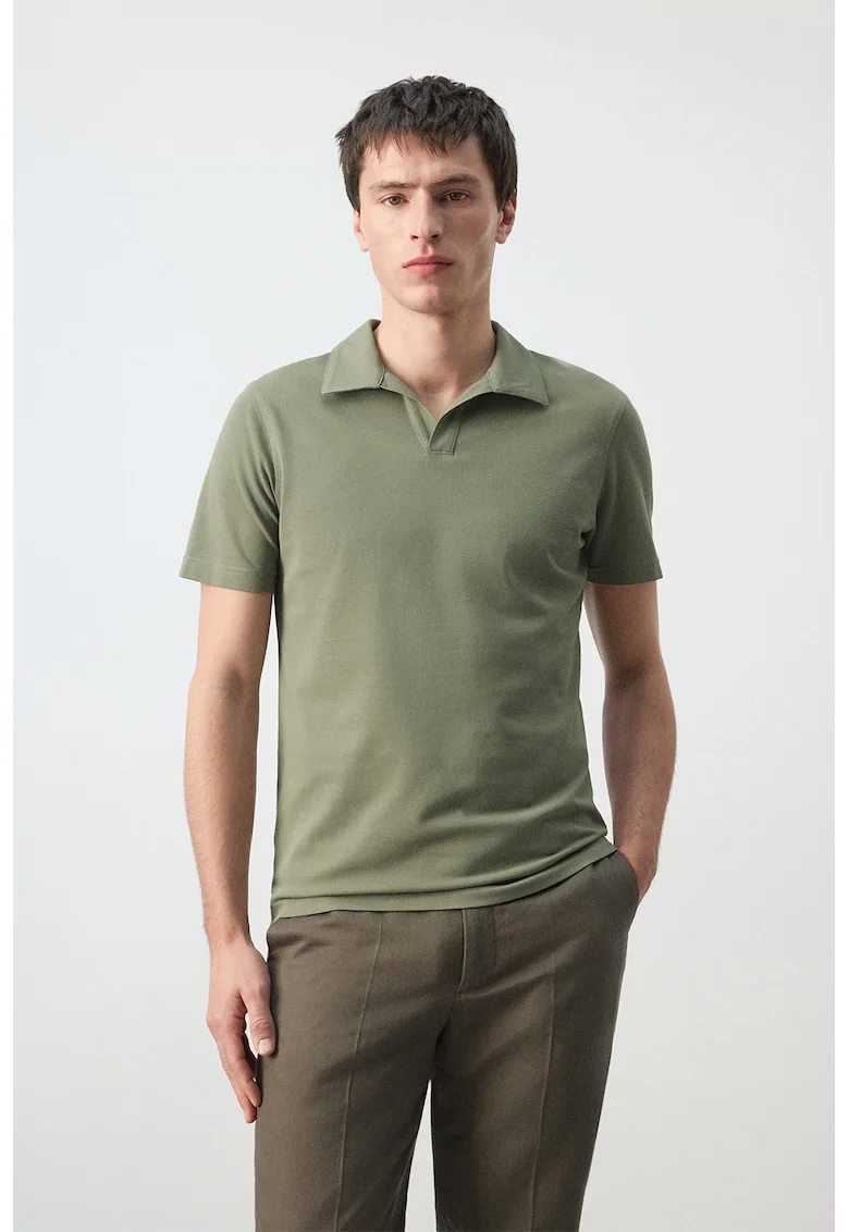 Tricou pique polo cu croiala slim-fit, Kaki