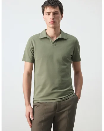 Tricou pique polo cu croiala slim-fit, Kaki