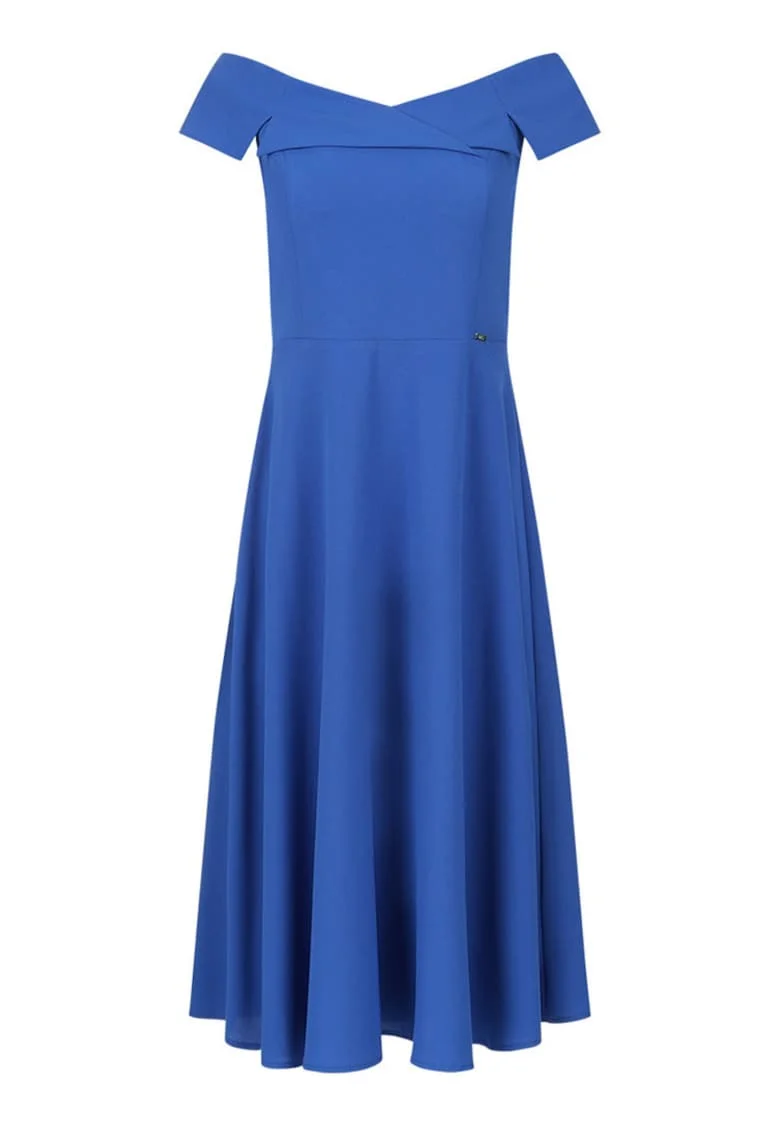 Rochie midi evazata cu decolteu pe umeri, L