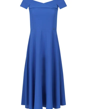 Rochie midi evazata cu decolteu pe umeri, L