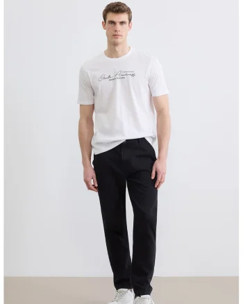 Tricou regular fit cu decolteu la baza gatului, Negru/Alb optic