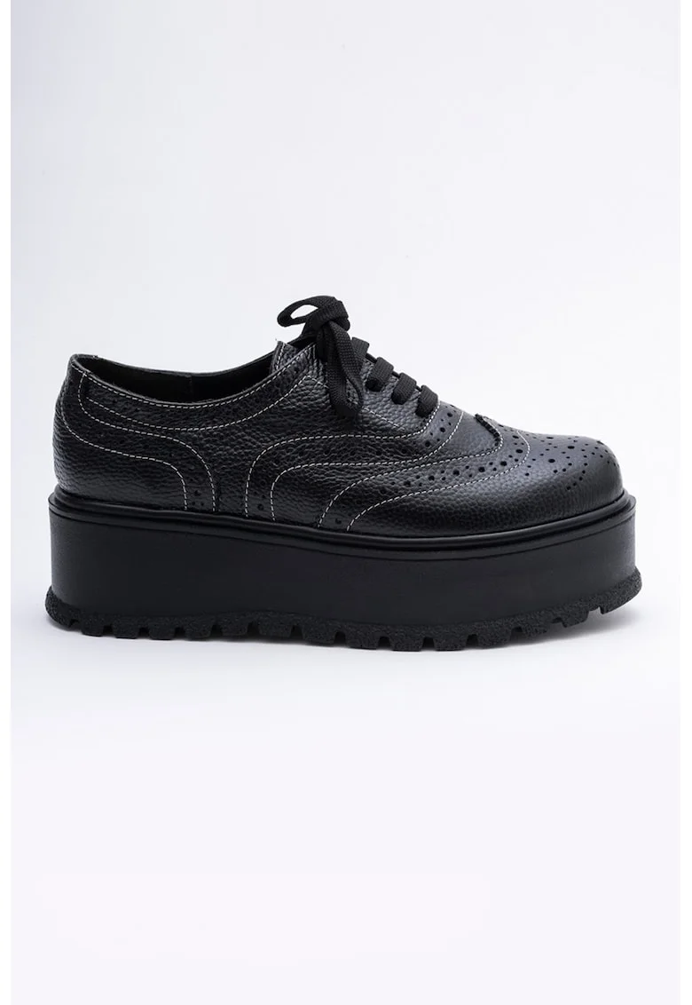 Pantofi brogue flatform de piele, Negru