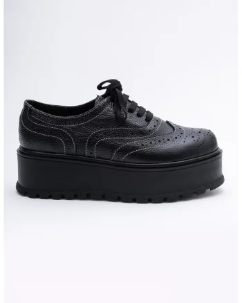Pantofi brogue flatform de piele, Negru