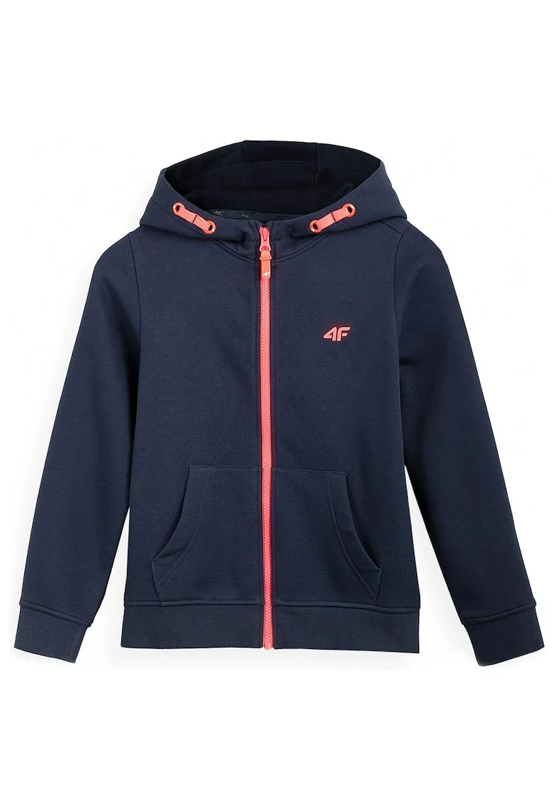 Hanorac sport copii  gluga, buzunare cangur, bumbac/poliester, bleumarin