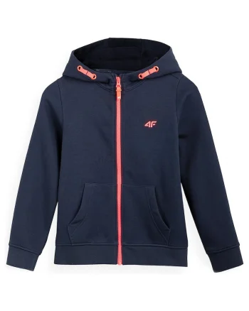 Hanorac sport copii  gluga, buzunare cangur, bumbac/poliester, bleumarin