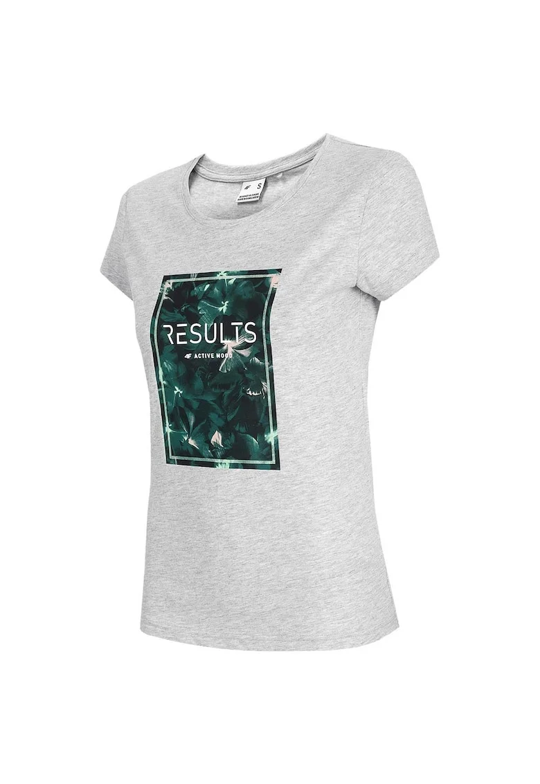 Tricou sport dama  gri, bumbac, croiala regulata, decolteu rotund,