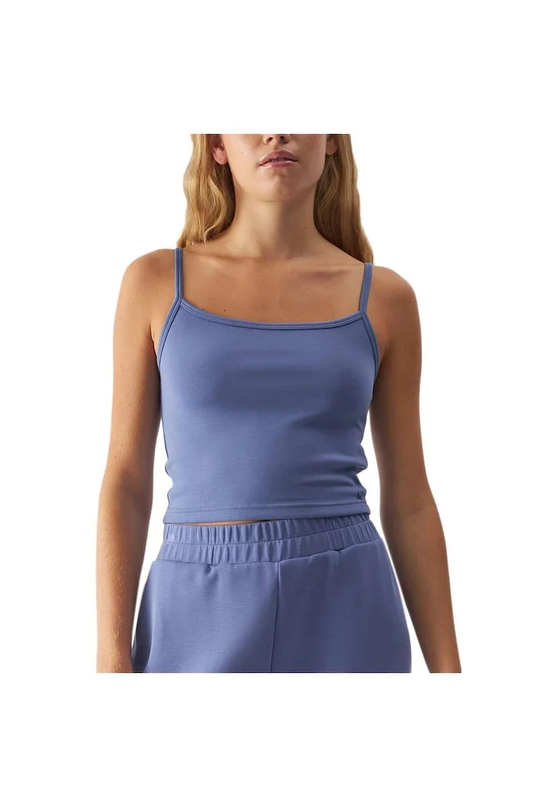Maiou sport dama  slim, bretele subtiri, albastru, poliester-modal-elastan,
