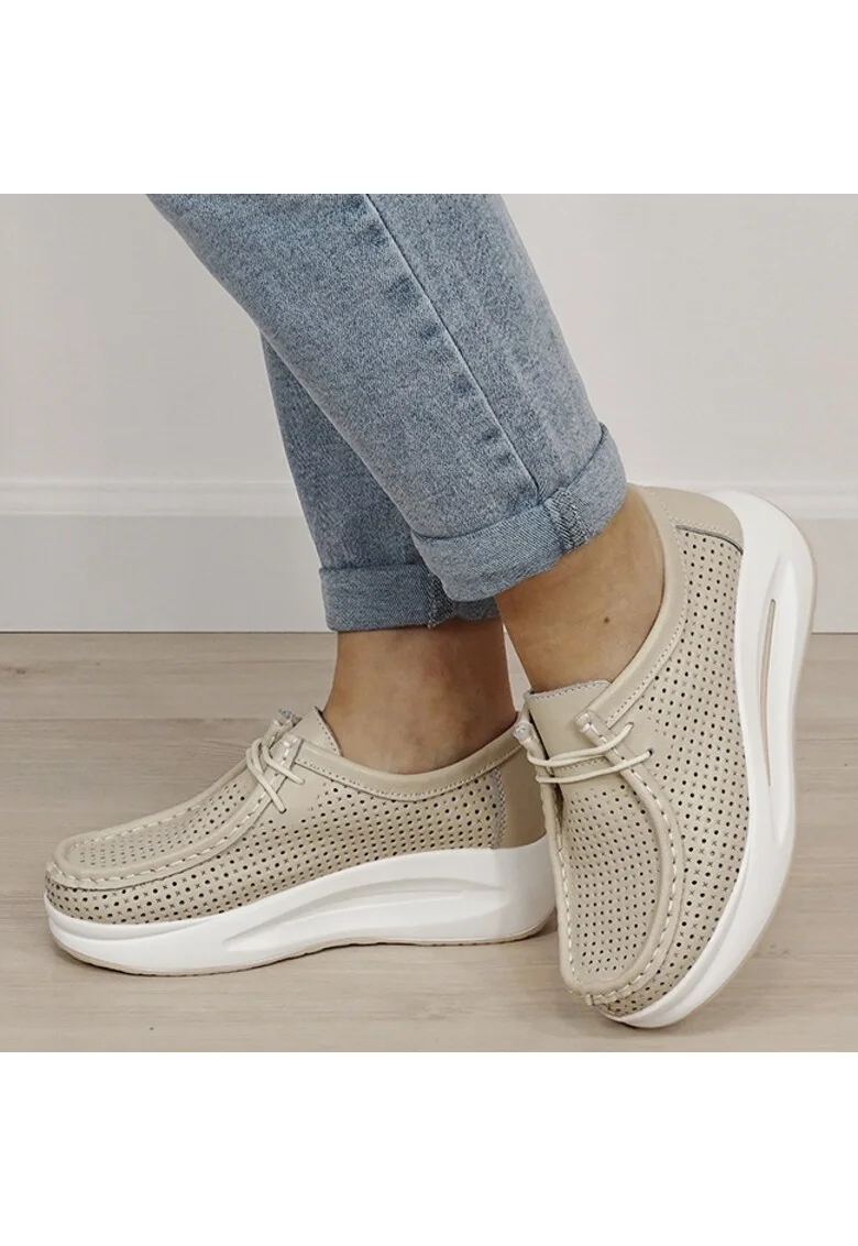 Sneakersi bej perforati din piele naturala 5129 M4 19322, Bej