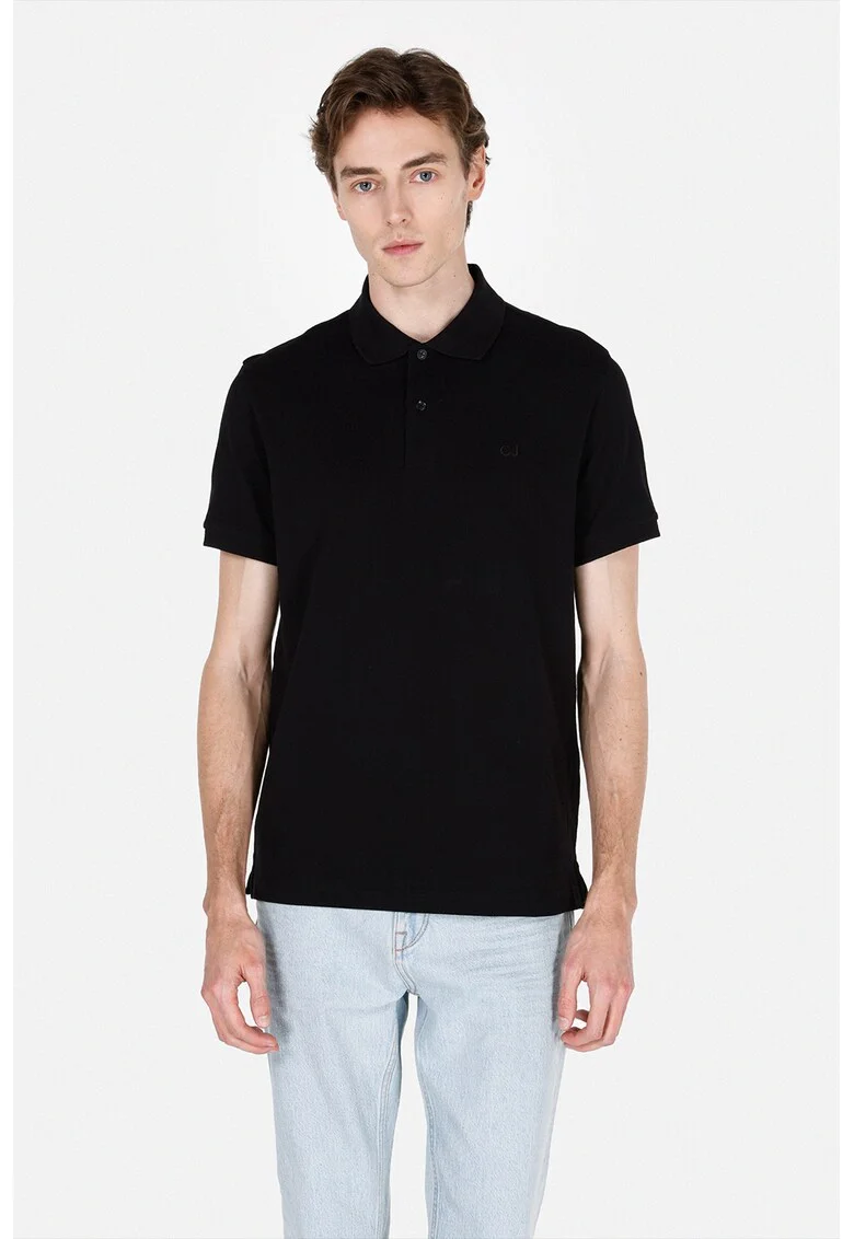 Tricou polo cu model uni, Negru