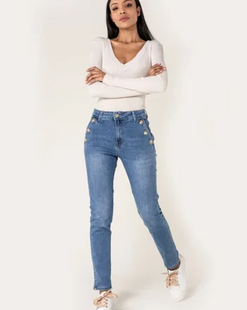 Blugi dama mom fit  albastru P216 M10 19613, Albastru