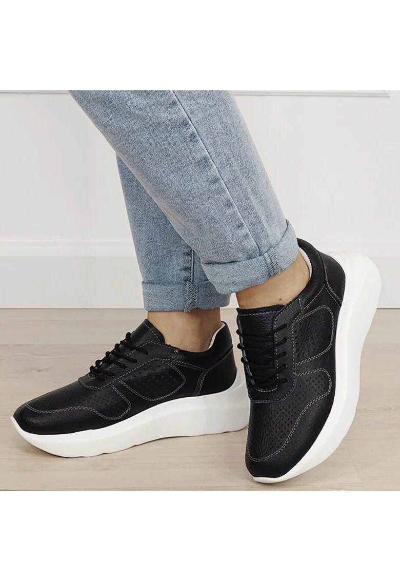 Sneakers negri piele naturala Veronica M4 19252, Negru