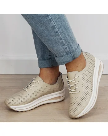 Sneakersi bej perforati din piele naturala 5122 M2 19255, Bej