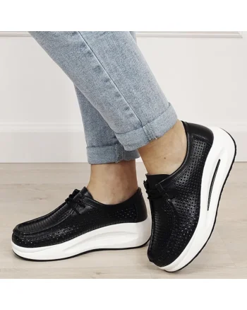 Sneakersi negri perforati din piele naturala 5129 M4 19316, Negru
