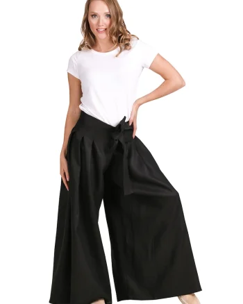 Pantaloni palazzo din in, Negru
