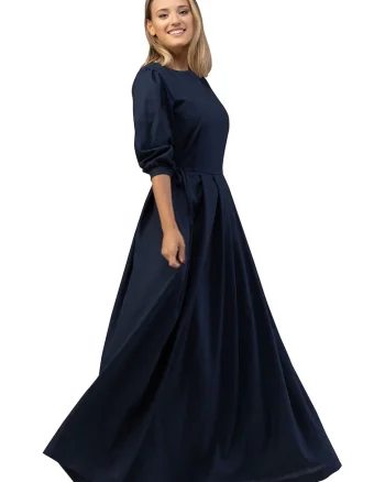 Rochie maxi de in cu buzunare laterale, Bleumarin