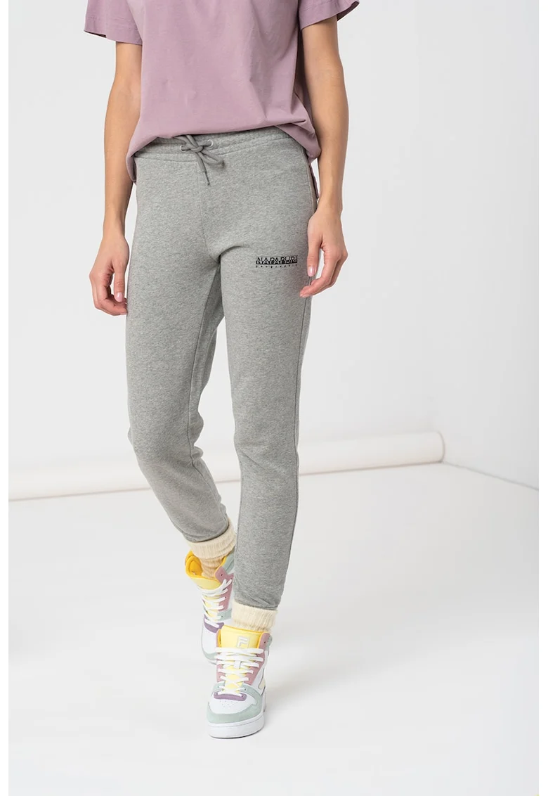 Pantaloni sport slim fit cu logo Box, Gri melange