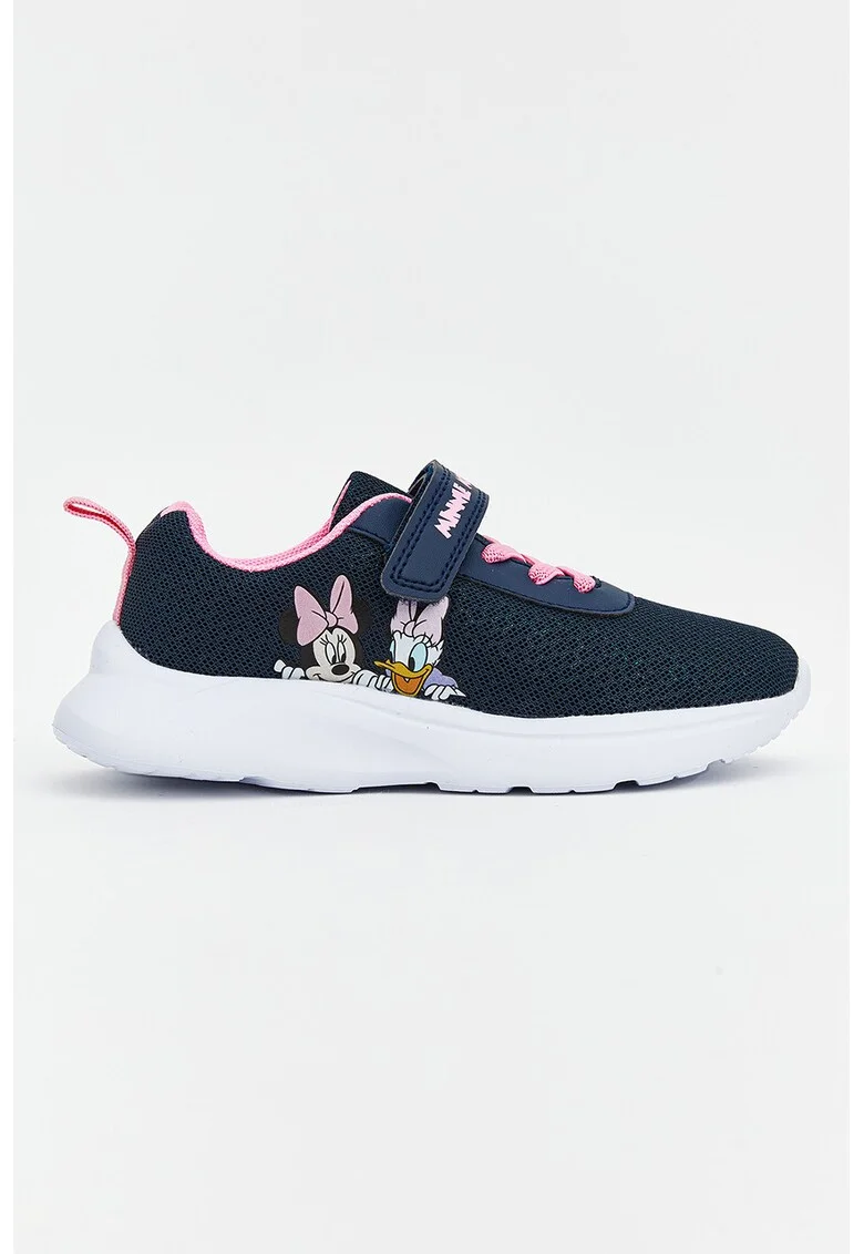 Pantofi sport cu velcro si sireturi elastice, Roz pastel/Bleumarin