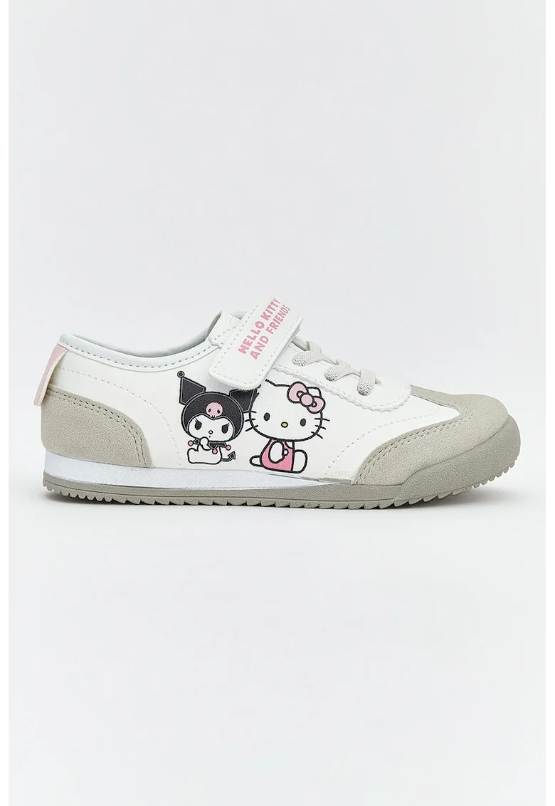 Pantofi sport low-cut cu imprimeu Hello Kitty, Alb/Negru/Gri deschis