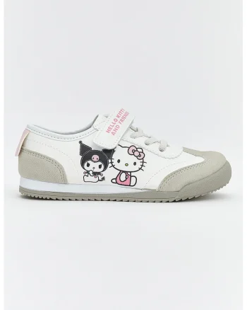 Pantofi sport low-cut cu imprimeu Hello Kitty, Alb/Negru/Gri deschis