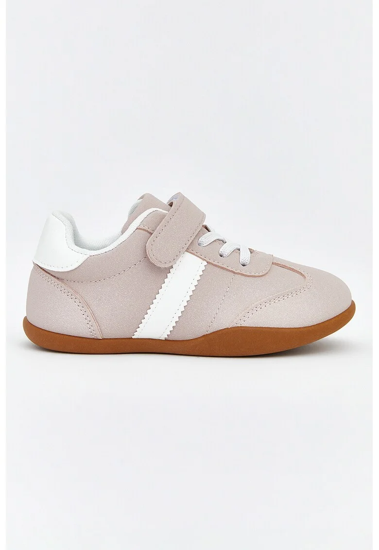 Pantofi sport din material textil cu velcro, Alb/Roz prafuit