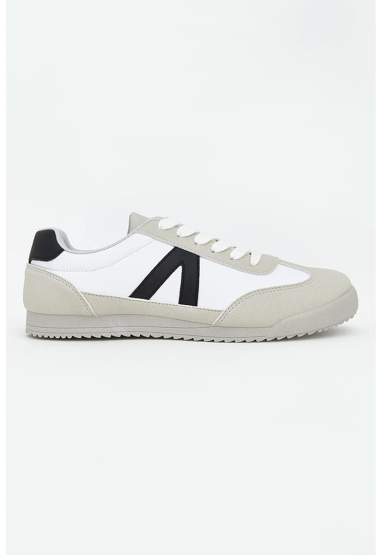 Pantofi sport low-cut cu detalii contrastante, Alb/Negru/Grej