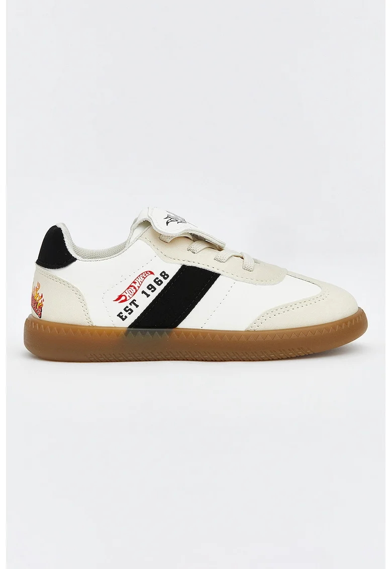 Pantofi sport low-cut de piele ecologica, Alb/Negru/Bej deschis