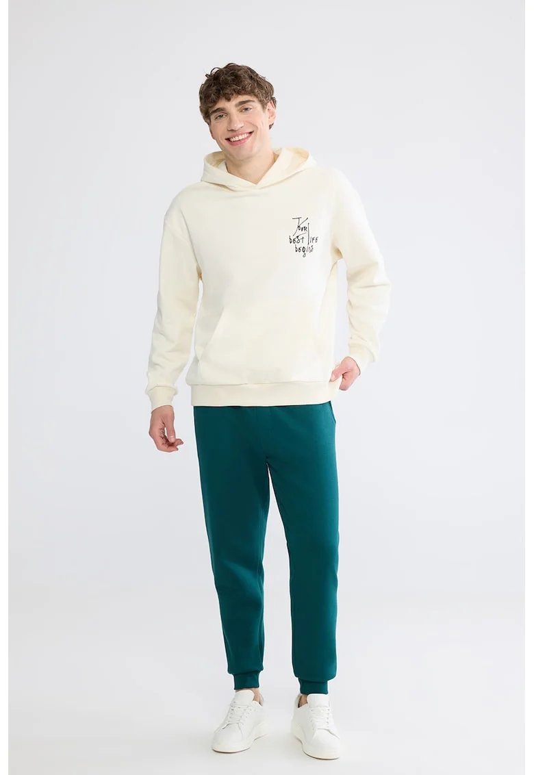Pantaloni de trening cu model uni si talie elastica, Albastru petrol