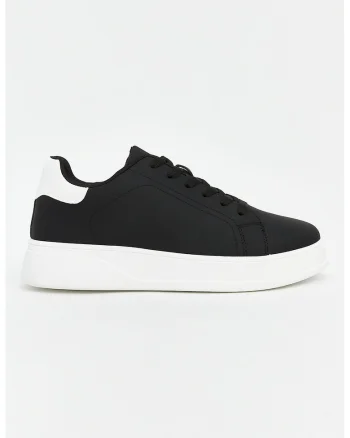 Pantofi sport low-cut din piele ecologica, Negru
