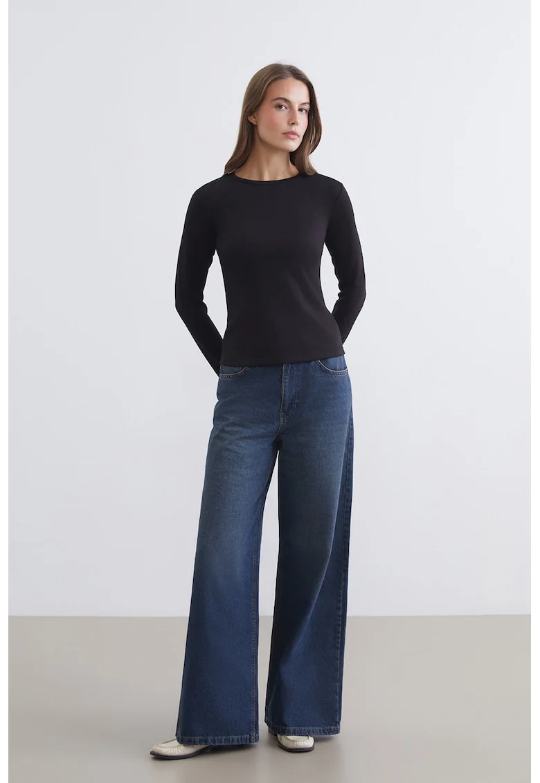 Bluza slim-fit cu model uni, Negru