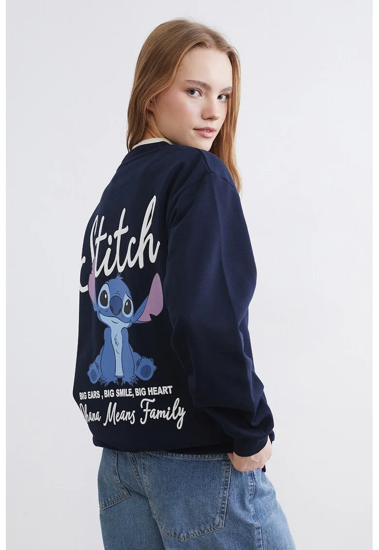 Bluza de trening cu imprimeu Stitch, Alb/Albastru ultramarin/Liliac prafuit