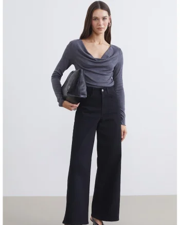 Bluza cu detalii drapate, Gri carbune