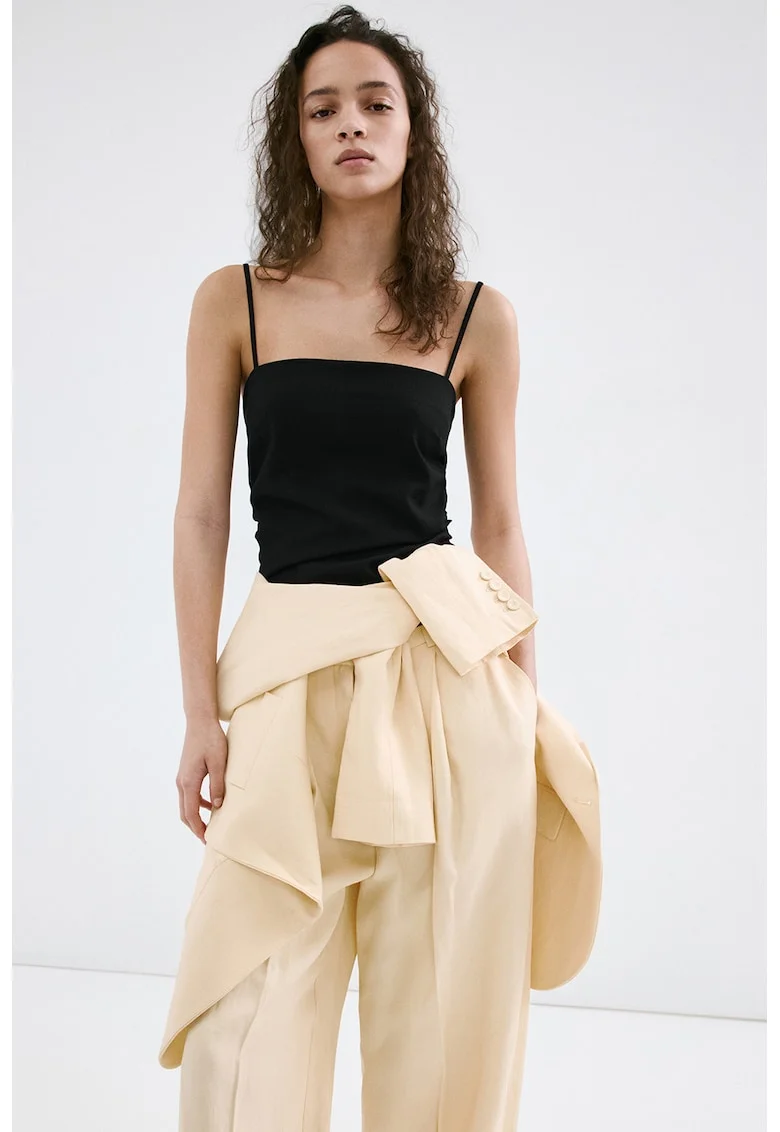 Top cu detalii transparente elastice pe laterale, Negru