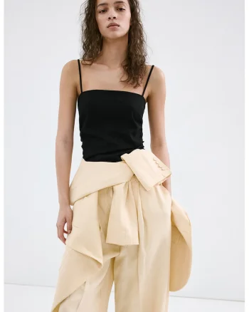 Top cu detalii transparente elastice pe laterale, Negru