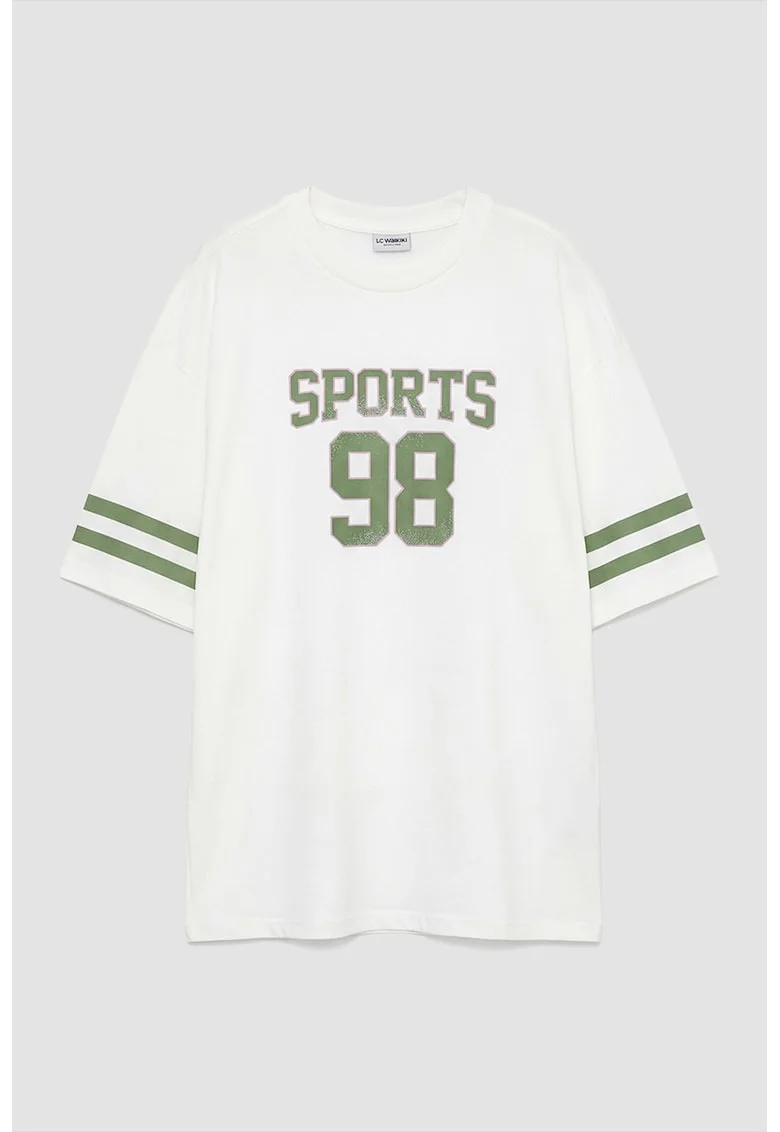 Tricou din bumbac cu imprimeu grafic, Alb/Verde feriga