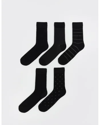 Set de sosete lungi cu imprimeuri variate - 5 perechi, Negru
