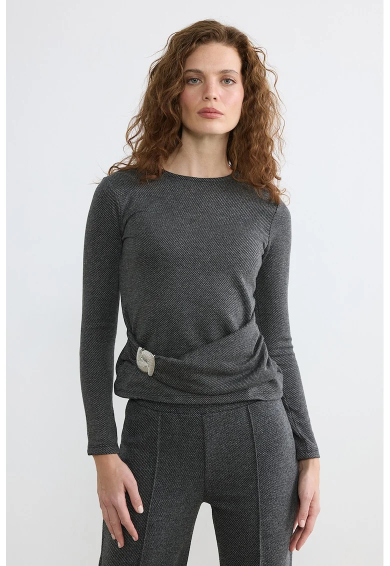 Bluza slim fit cu detaliu metalic, Gri inchis