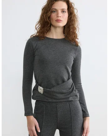 Bluza slim fit cu detaliu metalic, Gri inchis
