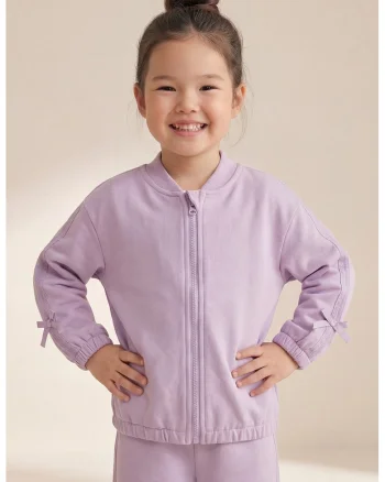 Bluza de trening cu fermoar si mansete elastice, Lila
