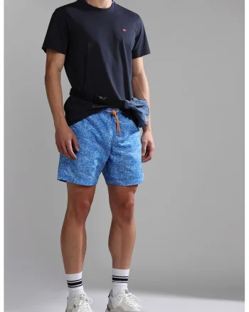 Pantaloni scurti de baie cu buzunare si model, Albastru pastel