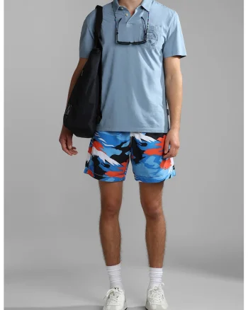 Pantaloni scurti de baie cu buzunare si model, Albastru deschis