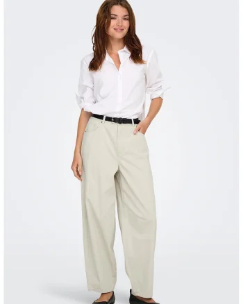 Pantaloni cu talie medie Barrel, Alb murdar